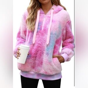 Rainbow fuzzy pullover hoodie